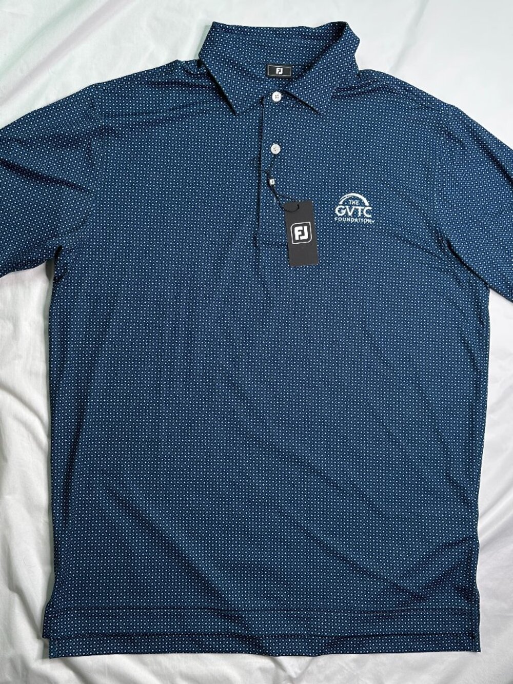 FootJoy Dot Geo Print Lisle Polo Mens Size Large Navy/Light Blue/White NWT